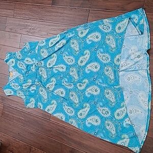 Ruby Rd Blue & White Sleeveless Paisley High-low V-neck Dress size 2X